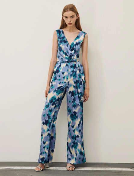 Tuta in twill a fantasia con piega stirata pero marella pe 24.