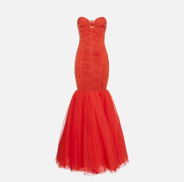 Abito red carpet in jersey con balza di tulle ab61542e2elisabetta franchi pe 24.