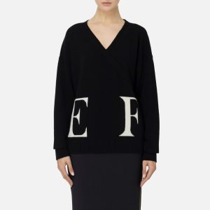 Maglia incrociata in misto lana con logo mk94m46e2 elisabetta franchi ai 24.25.