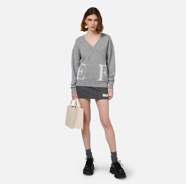Maglia incrociata in misto lana con logo mk94m46e2 elisabetta franchi ai 24.25.