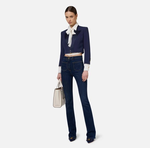 Jeans in cotone stretch con placche logo pj7s46e2 elisabetta franchi ai 24.25.