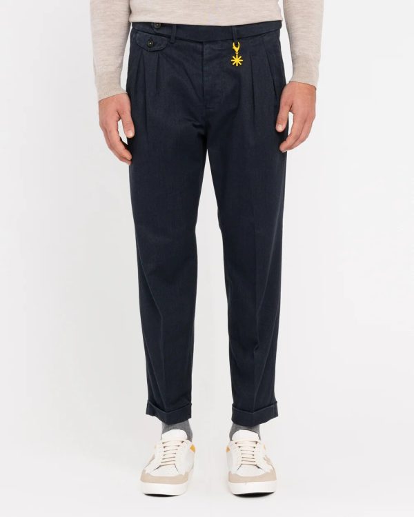 pantalone doppia pinces cotone stretch blu manuel ritz ai 24.25.