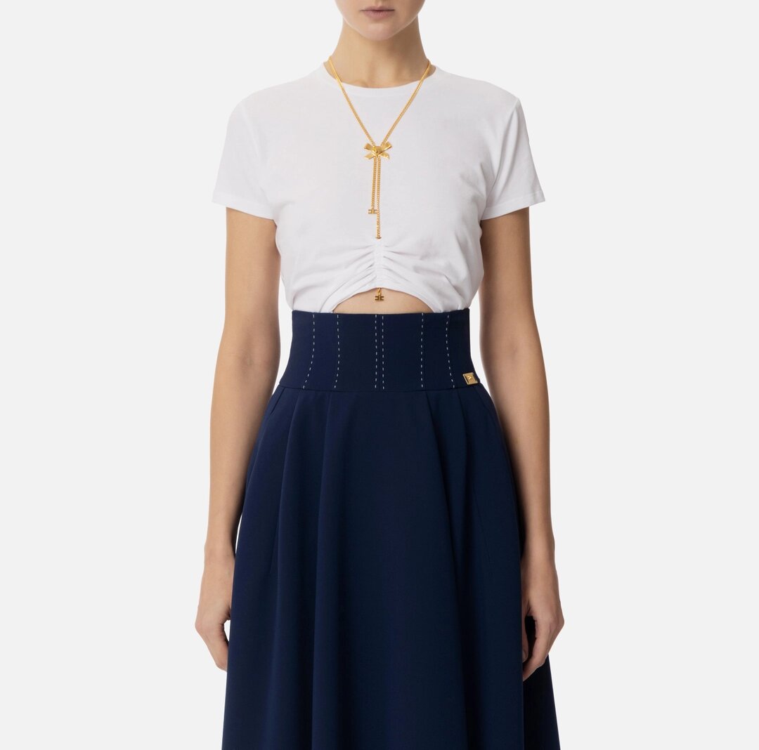 T-shirt in jersey con collana a fiocco ma00651e2 Elisabetta Franchi pe25