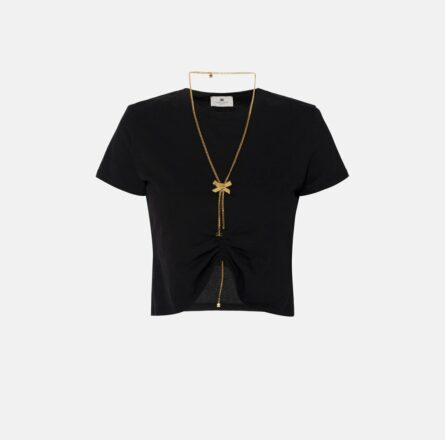 T-shirt in jersey con collana a fiocco ma00651e2 Elisabetta Franchi pe25