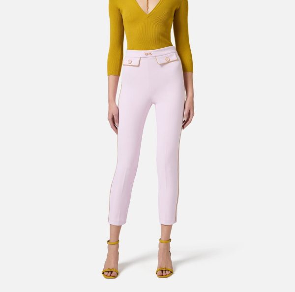 Pantaloni in crêpe con piping morsetto gioiello pat715e2 Elisabetta Franchi pe25