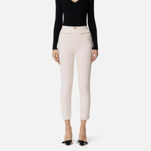 Pantaloni slim in crêpe con placca logo pa07751e2 Elisabetta Franchi pe25
