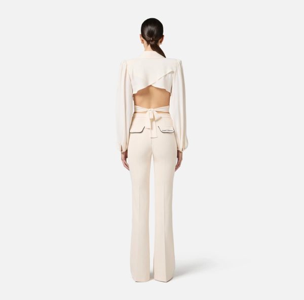 Pantaloni in crêpe con piping a contrasto pa08451e2 Elisabetta Franchi pe25