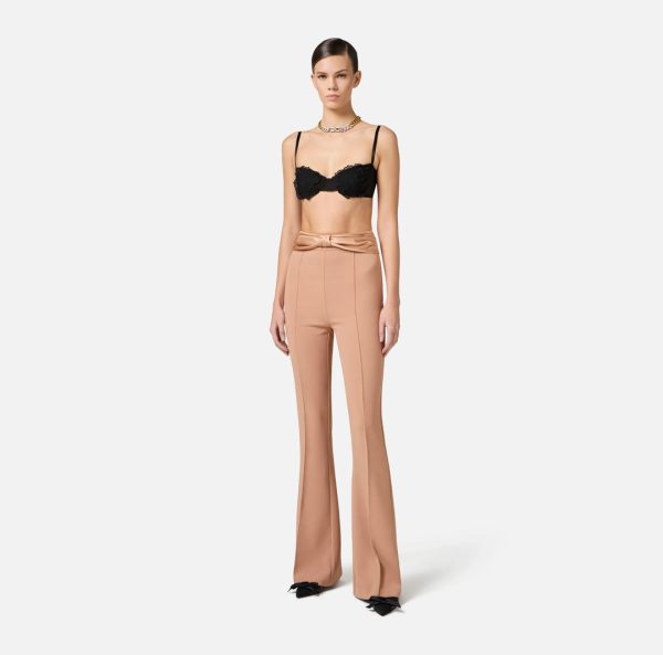 Pantaloni in crêpe con fiocco in raso pa08551e2 Elisabetta Franchi pe25