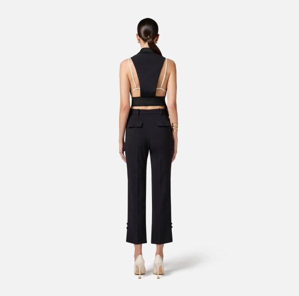Pantaloni smoking in crêpe con bande in raso pa08651e2 Elisabetta Franchi pe25