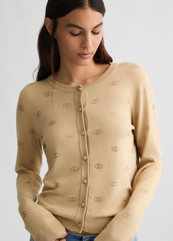 Cardigan con logo e strass liu jo pe 25 art. wa5053