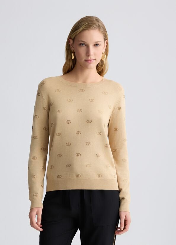 Maglia con logo e strass liu jo pe 25 art. wa5521