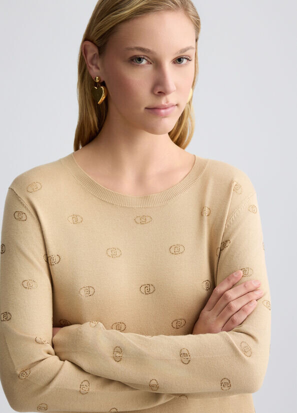 Maglia con logo e strass liu jo pe 25 art. wa5521