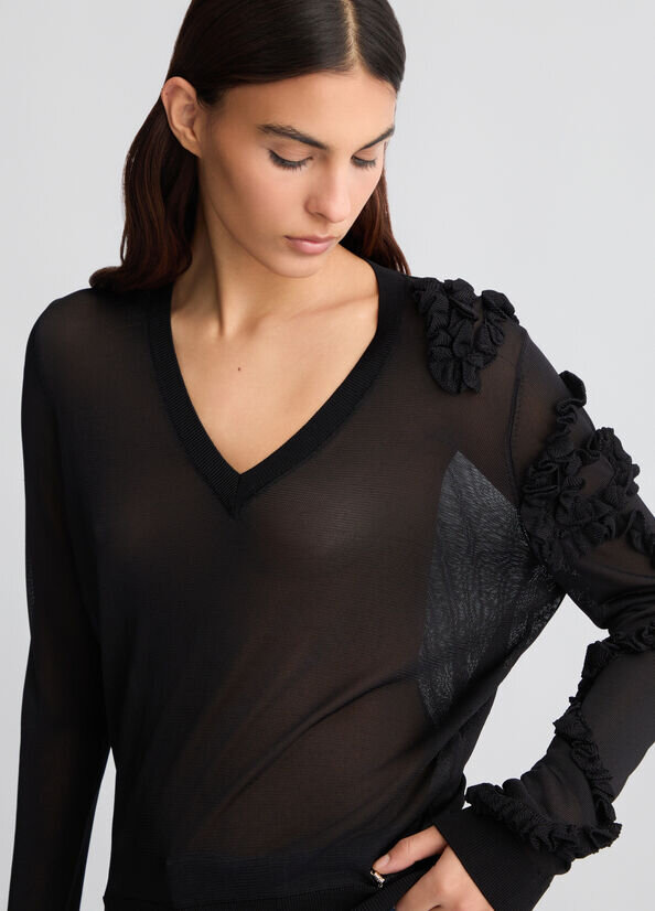 maglia nera con rouches liu jo pe 25 art. ca5165