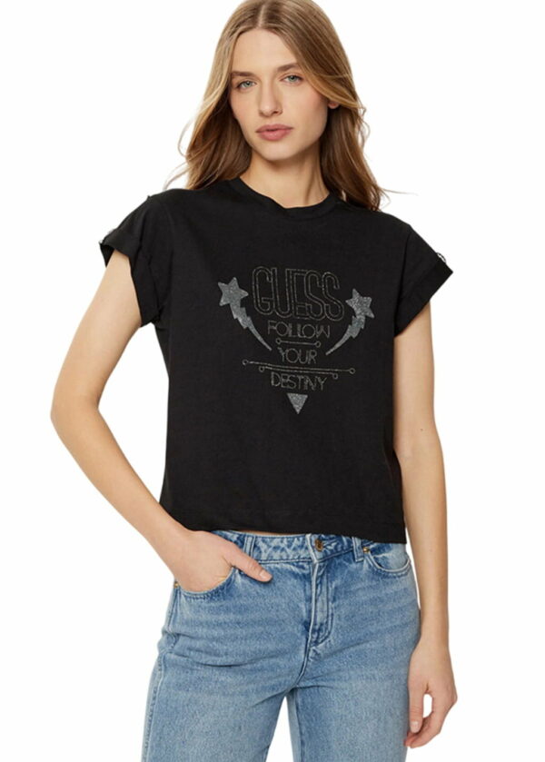 Ss Cn Sleeves Strass Guess t-Shirt Donna W5RI06 PE25.