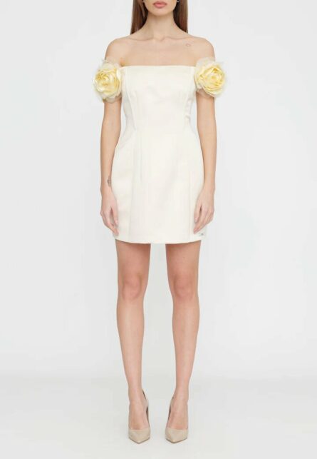 Abito in duchesse con fiori applicati abt5152e2 Elisebetta Franchi pe25