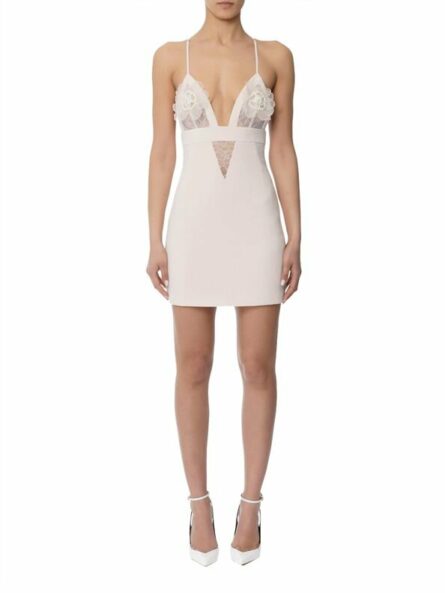 Abito in doppio crรชpe leggero pizzo e fiori ab72952e2 Elisebetta Franchi pe25