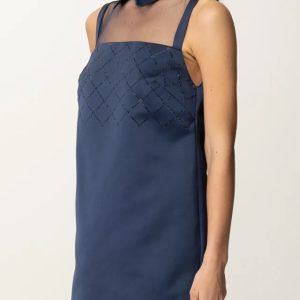 Mini Abito in Duchessa con Ricamo in Tulle e Stras Elisebetta Franchi pe25