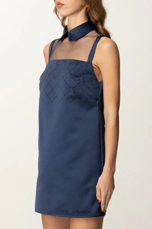 Mini Abito in Duchessa con Ricamo in Tulle e Stras Elisebetta Franchi pe25