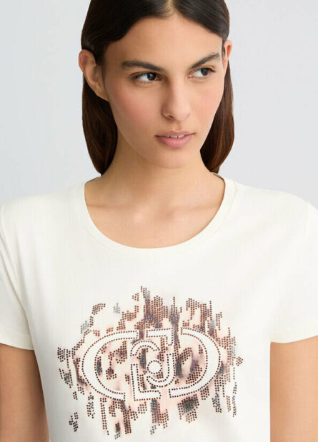 T- shirt con logo e strass liu jo pe 25 art. ta5173