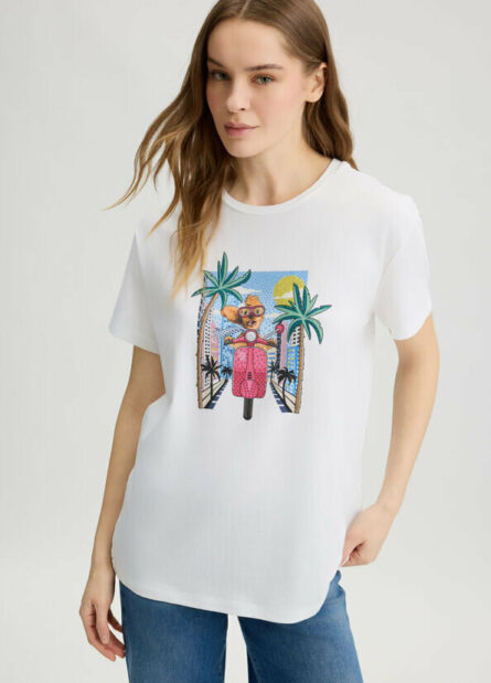 T-shirt con stampa e strass liu jo pe 25 art. wa5260