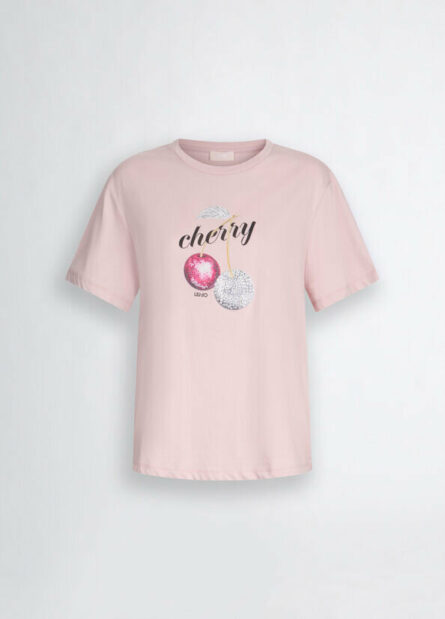 T-shirt con stampa e strass liu jo pe 25 art. wa5343