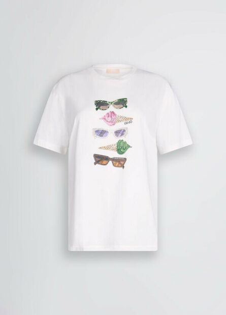 T-shirt con stampa e strass liu jo pe 25 art. wa5343