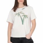 T-shirt in cotone con ricamo e strass liu jo pe 25 art. ca5371