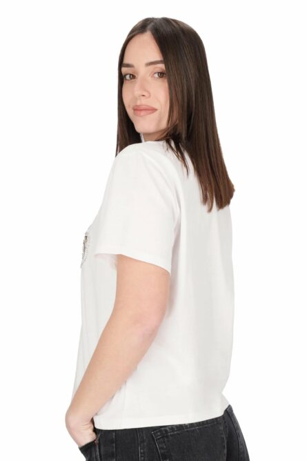 T-shirt in cotone con ricamo e strass liu jo pe 25 art. ca5371