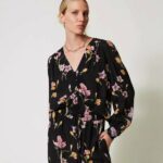 Camicia in crèpe de chine a fiori twin set pe25 art. 251tp2774