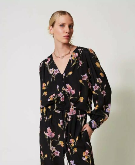 Camicia in crรจpe de chine a fiori twin set pe25 art. 251tp2774