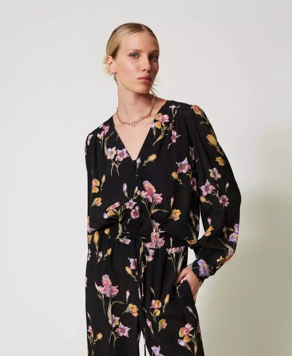 Camicia in crèpe de chine a fiori twin set pe25 art. 251tp2774
