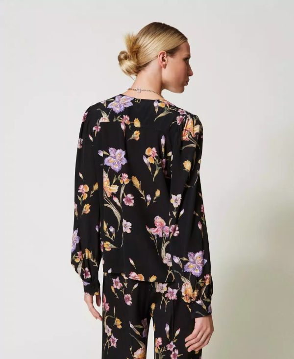 Camicia in crèpe de chine a fiori twin set pe25 art. 251tp2774