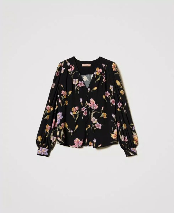 Camicia in crèpe de chine a fiori twin set pe25 art. 251tp2774