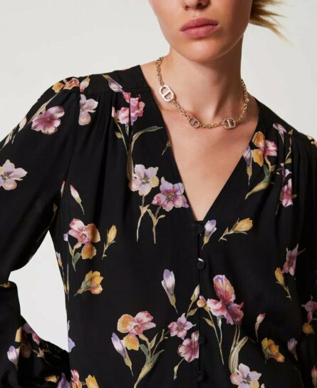 Camicia in crèpe de chine a fiori twin set pe25 art. 251tp2774