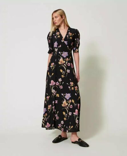 Abito lungo in crรจpe de chine a fiori twin set pe25 art. 251tp2770