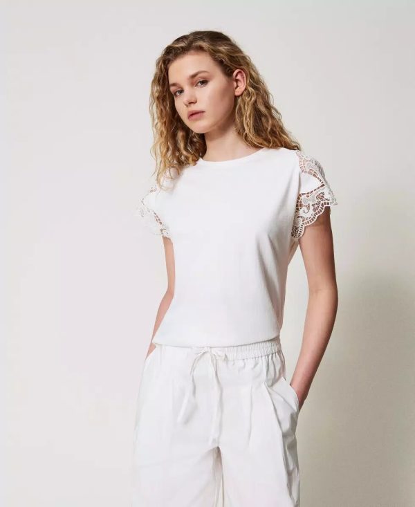 T- shirt regular con pizzo twin set pe25 art. 251tp2290