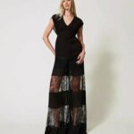 Pantalone in georgette plissè con pizzo twin set pe25 art. 251tp2782