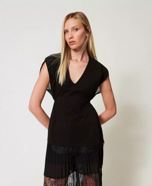 Top con pizzo e pieghe twin set pe25 art. 251tp2781