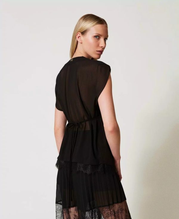 Top con pizzo e pieghe twin set pe25 art. 251tp2781