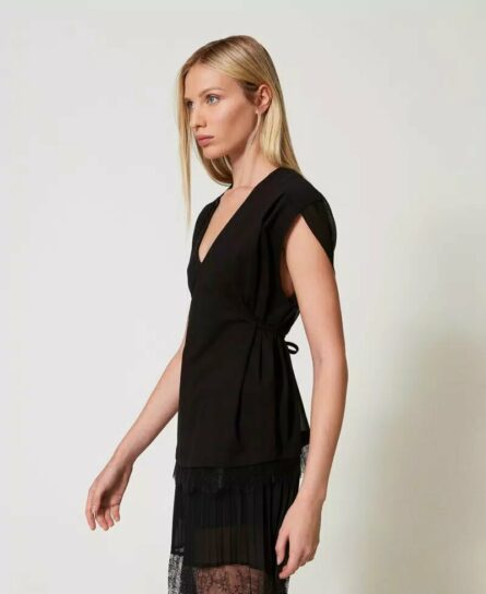 Top con pizzo e pieghe twin set pe25 art. 251tp2781