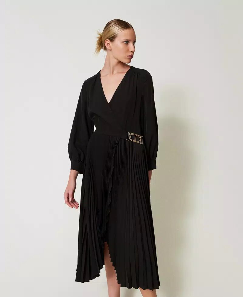 Abito longuette in crèpe de chine plissè twin set pe25 art. 251tp2420