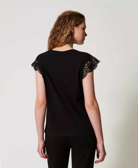 T-shirt co maniche ad aletta in pizzo twin set pe25 art. 251tt2411