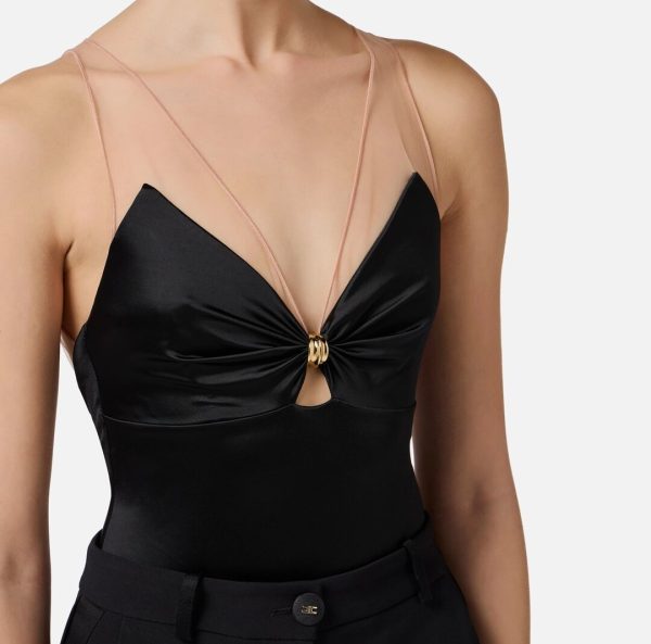 Body in lycra con spalline in tulle Elisabetta Franchi BO03051E3