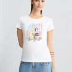 T- shirt in cotone con stampa e strass liu jo pe 25 art. wa5239