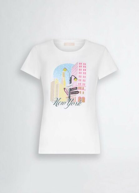 T- shirt in cotone con stampa e strass liu jo pe 25 art. wa5239