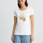 T-shirt con stampa e strass liu jo pe 25 art. wa5362