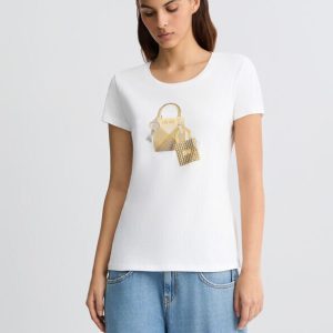 T-shirt con stampa e strass liu jo pe 25 art. wa5362