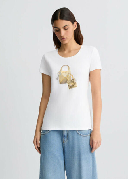T-shirt con stampa e strass liu jo pe 25 art. wa5362