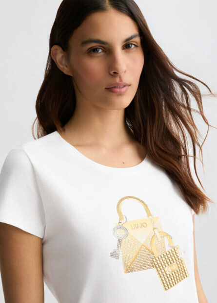 T-shirt con stampa e strass liu jo pe 25 art. wa5362