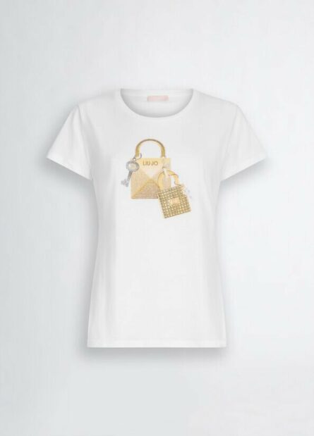 T-shirt con stampa e strass liu jo pe 25 art. wa5362